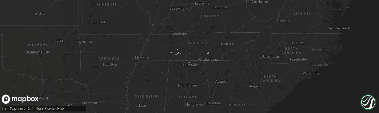 Hail map in Tennessee on November 5, 2018