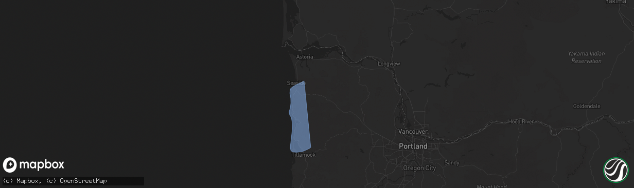 Hail map in Seaside, OR on November 5, 2025