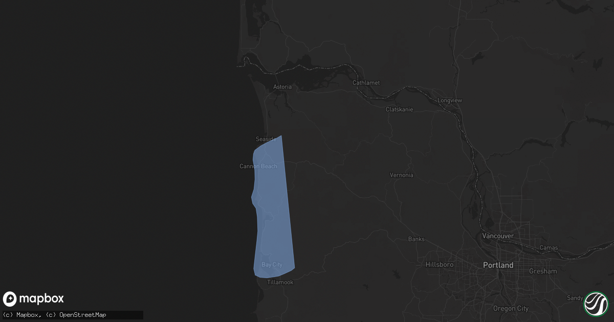 Hail map in Seaside, OR on November 5, 2025