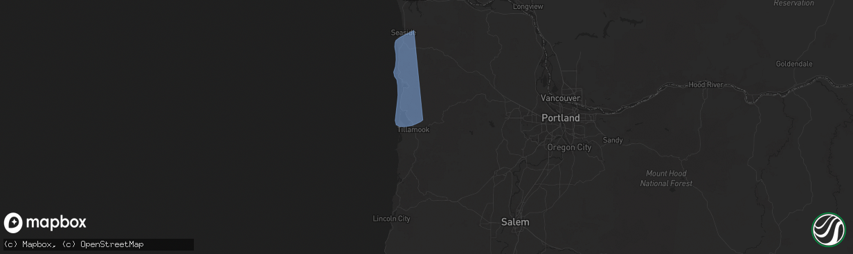 Hail map in Tillamook, OR on November 5, 2025