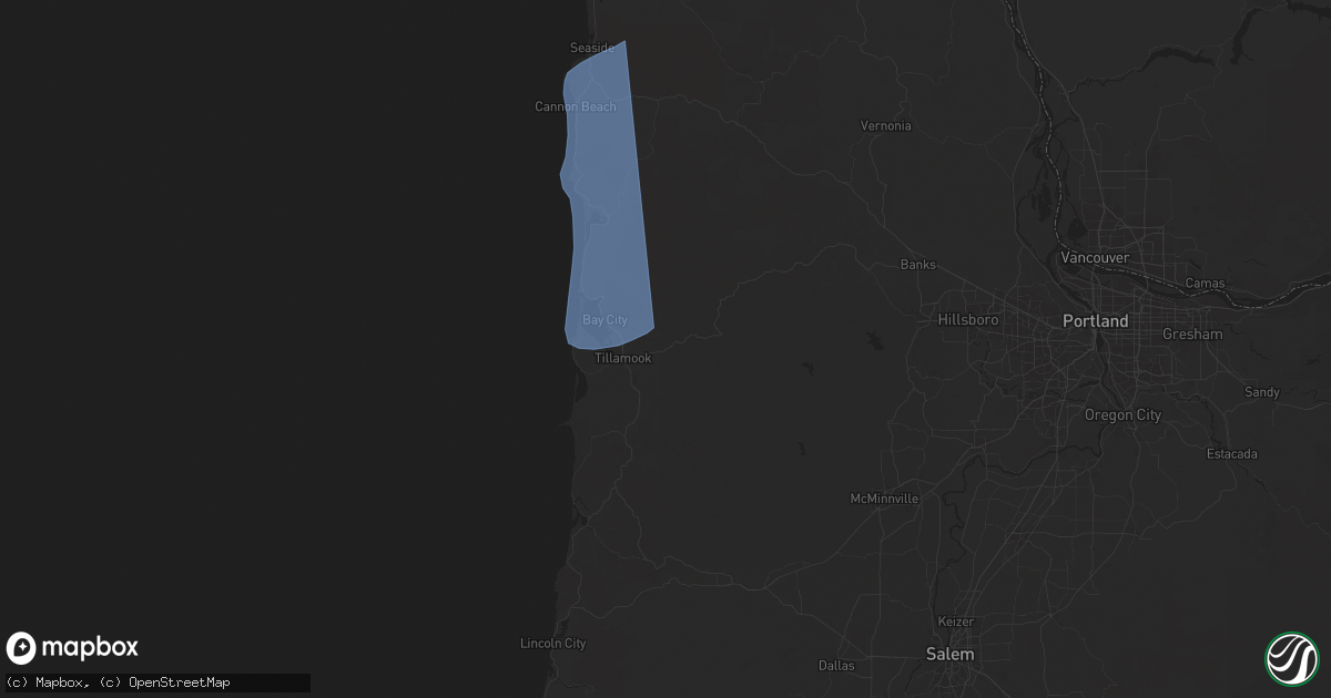 Hail map in Tillamook, OR on November 5, 2025
