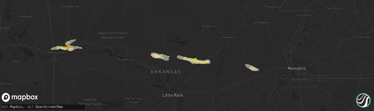 Hail map in Rose Bud, AR on November 6, 2017