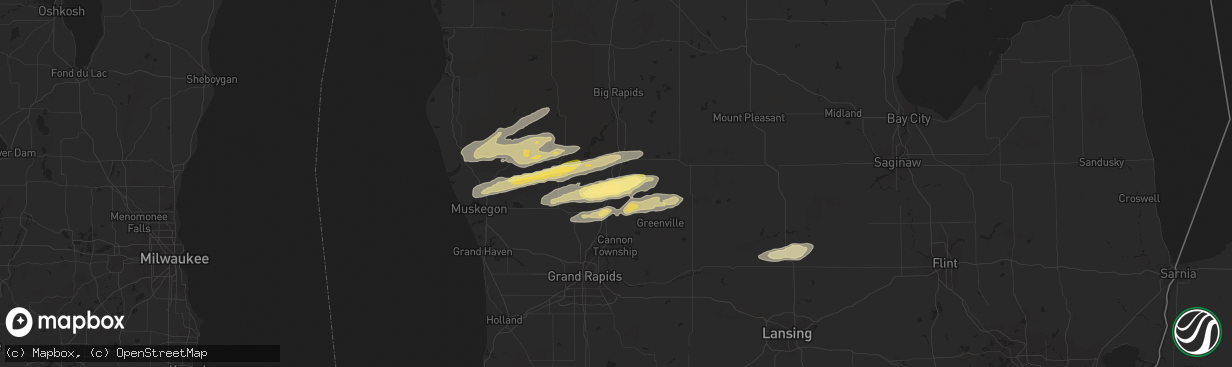 Hail map in Pierson, MI on November 6, 2023