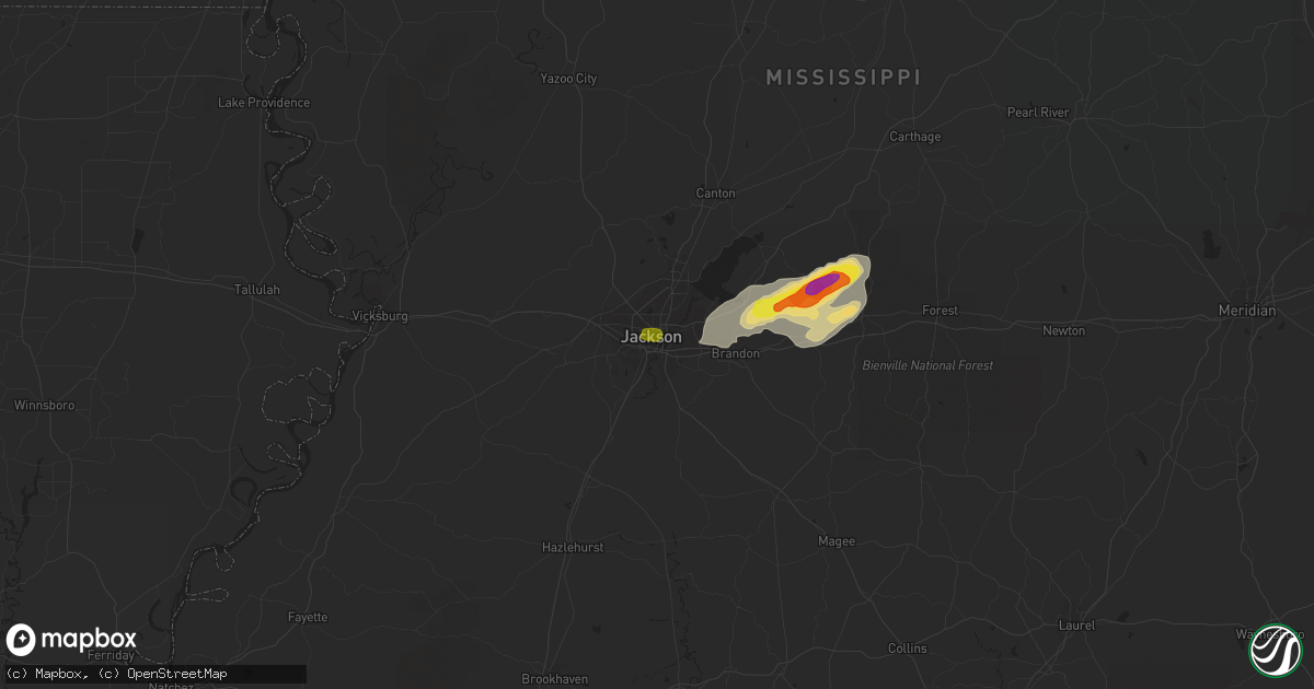 Hail map in Jackson, MS on November 7, 2018