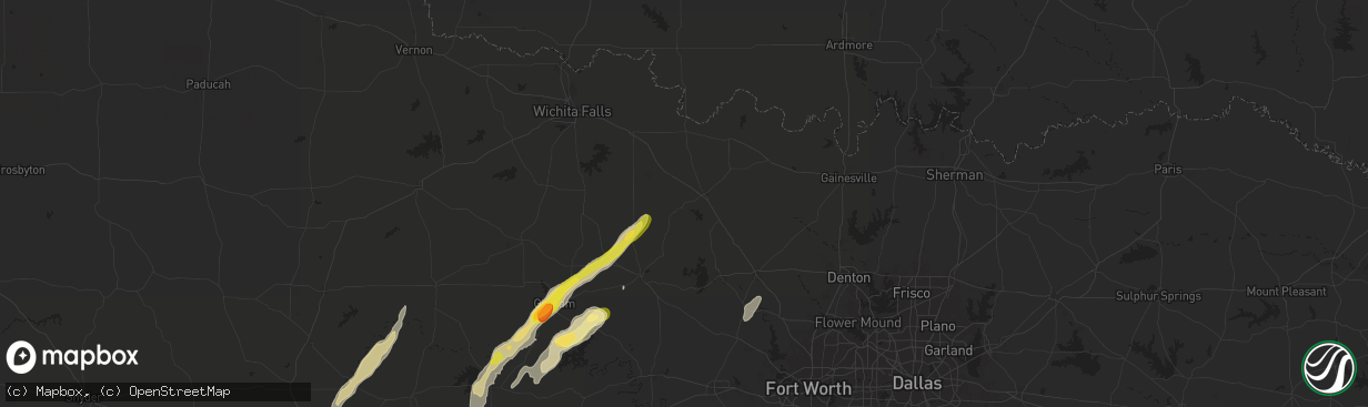 Hail map in Bowie, TX on November 7, 2024