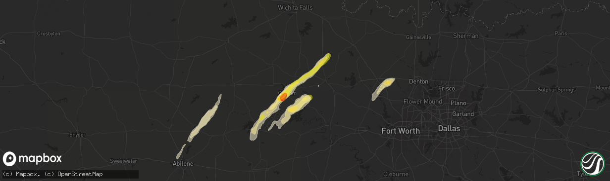 Hail map in Bryson, TX on November 7, 2024