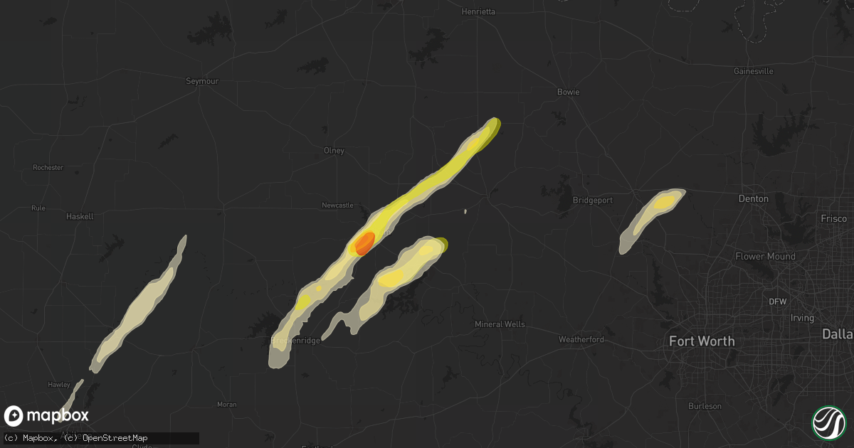 Hail map in Bryson, TX on November 7, 2024