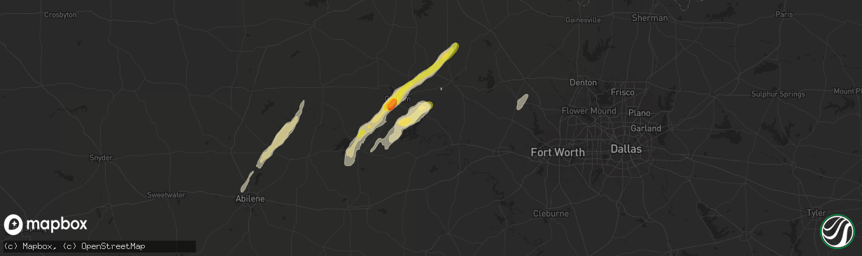 Hail map in Graford, TX on November 7, 2024