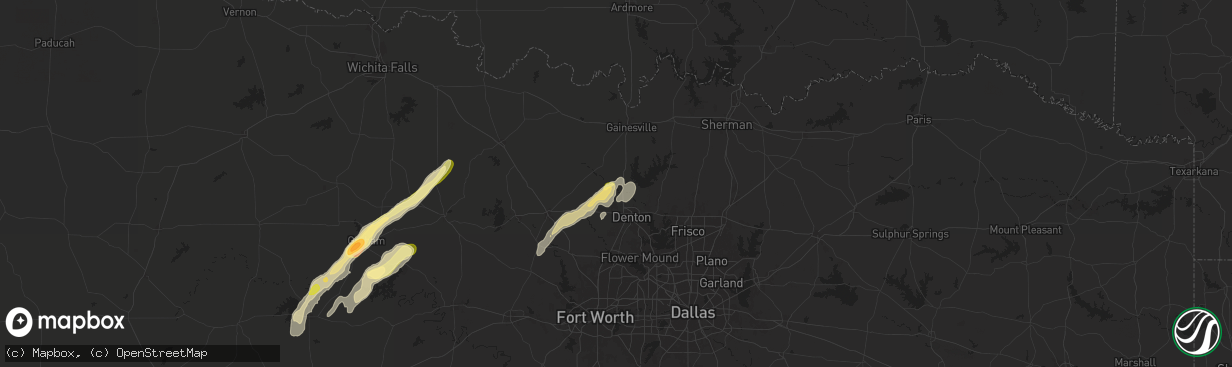 Hail map in Sanger, TX on November 7, 2024