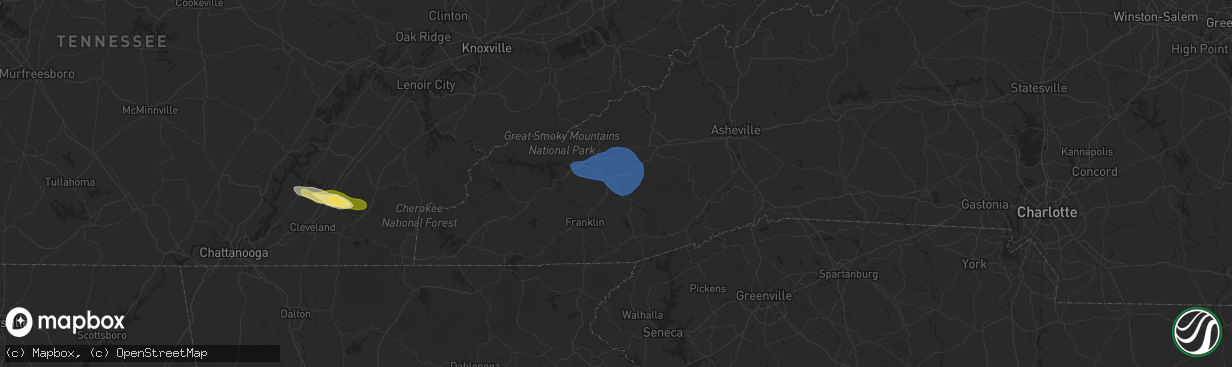 Hail map in Sylva, NC on November 7, 2025