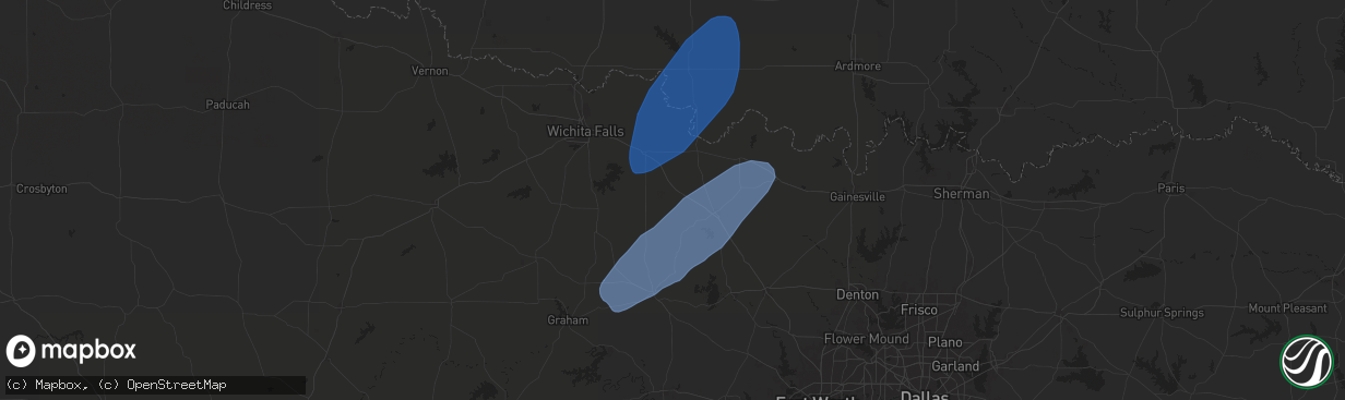 Hail map in Bellevue, TX on November 8, 2024