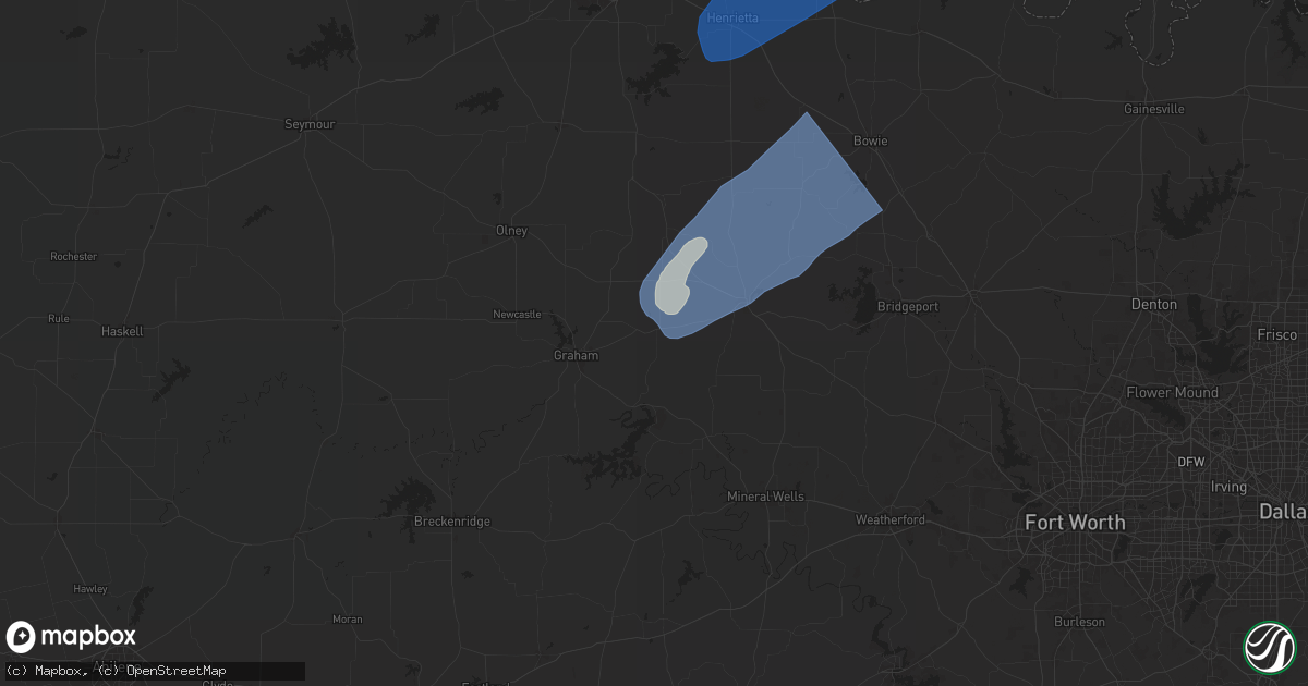 Hail map in Bryson, TX on November 8, 2024