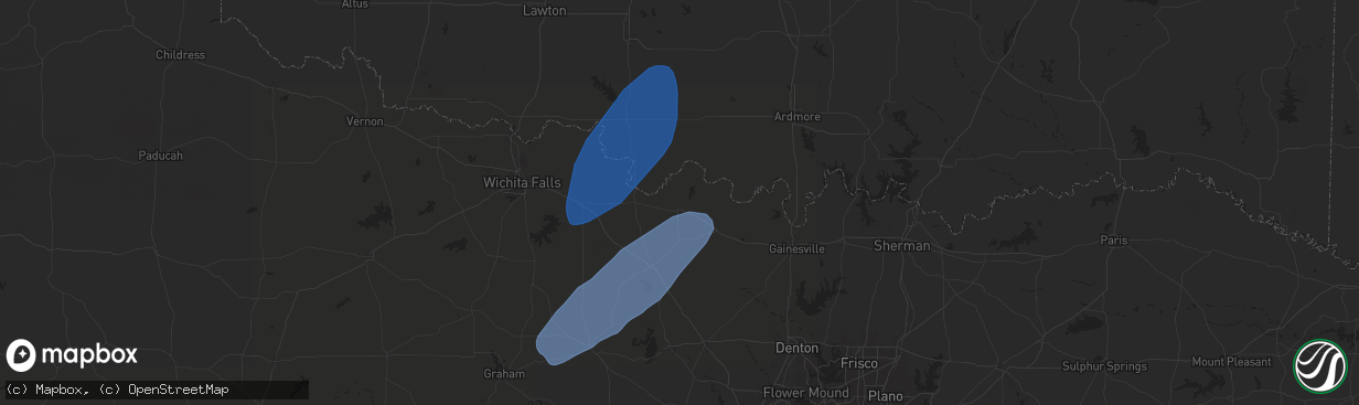 Hail map in Nocona, TX on November 8, 2024