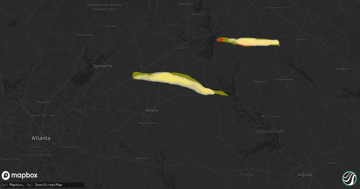 Hail map in Comer, GA on November 8, 2025