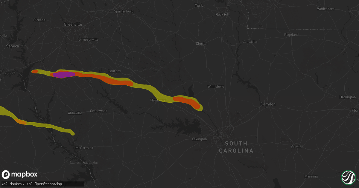 Hail map in Pomaria, SC on November 8, 2025