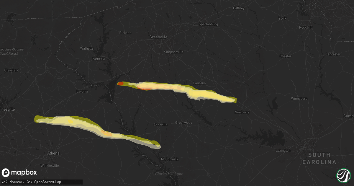 Hail map in Ware Shoals, SC on November 8, 2025