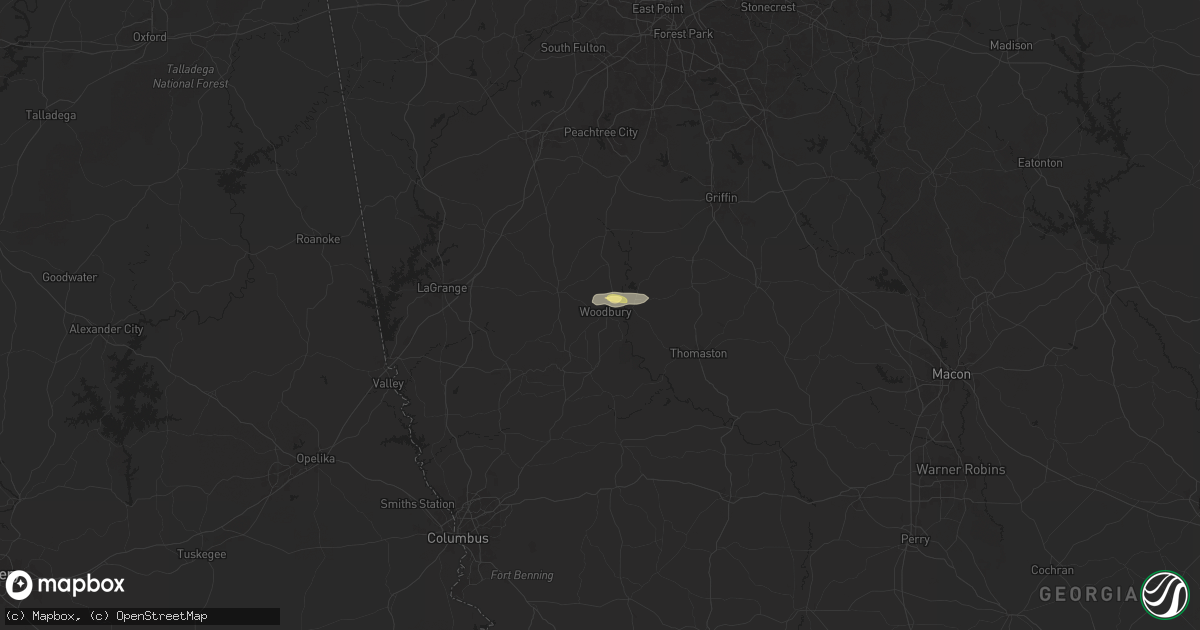 Hail map in Woodbury, GA on November 8, 2025