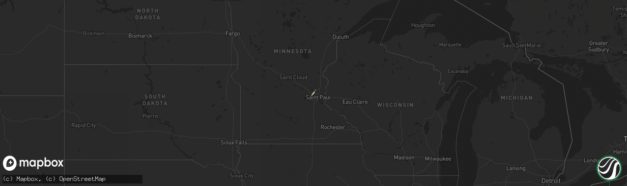 Hail map in Minnesota on November 9, 2012