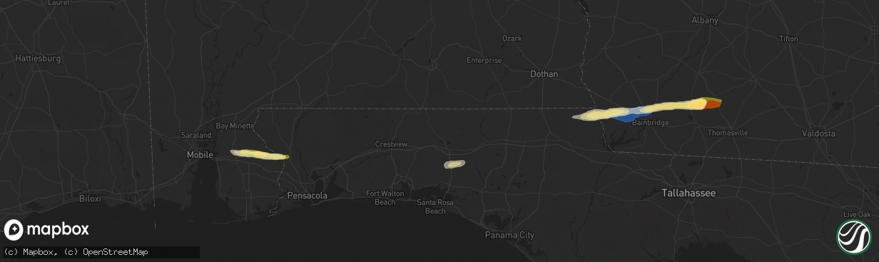 Hail map in Defuniak Springs, FL on November 9, 2025