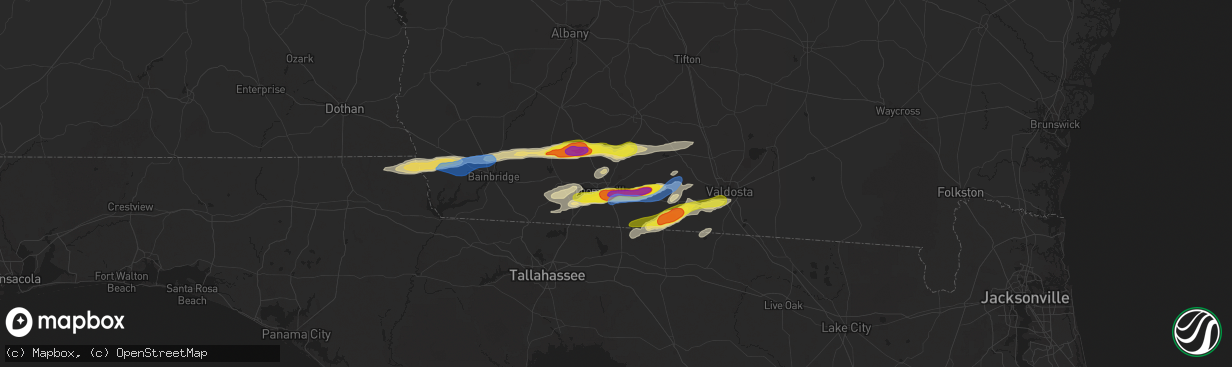 Hail map in Thomasville, GA on November 9, 2025