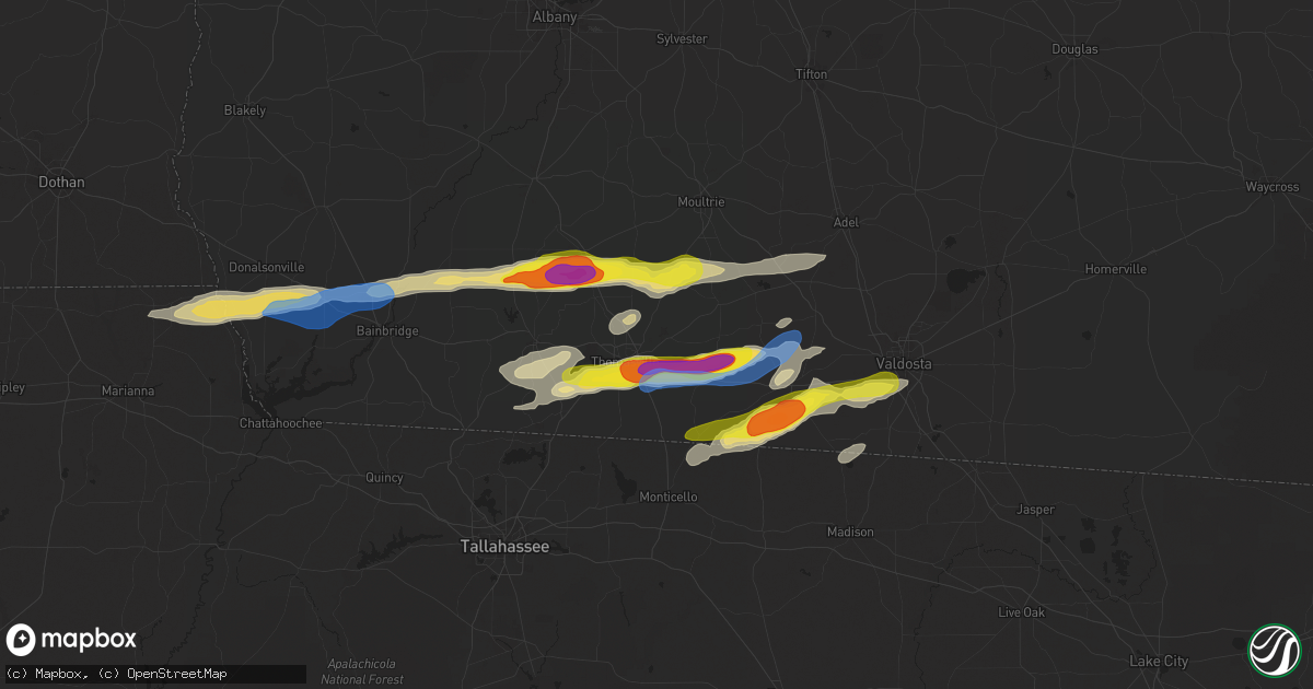 Hail map in Thomasville, GA on November 9, 2025