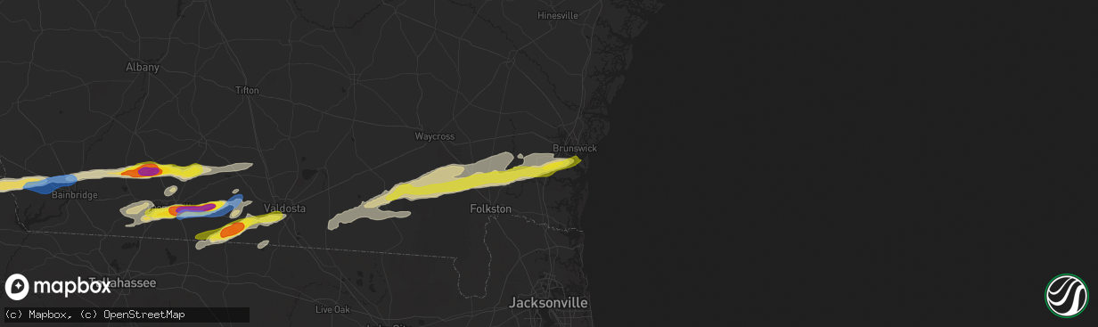 Hail map in Waverly, GA on November 9, 2025