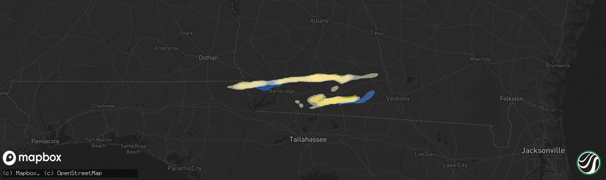 Hail map in Whigham, GA on November 9, 2025