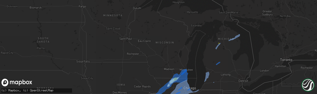 Hail map in Wisconsin on November 10, 2020