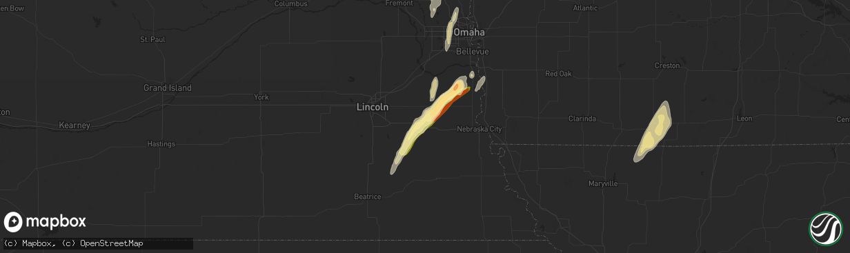 Hail map in Unadilla, NE on November 11, 2015