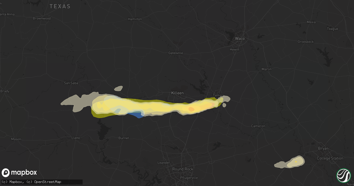 Hail map in Killeen, TX on November 11, 2022