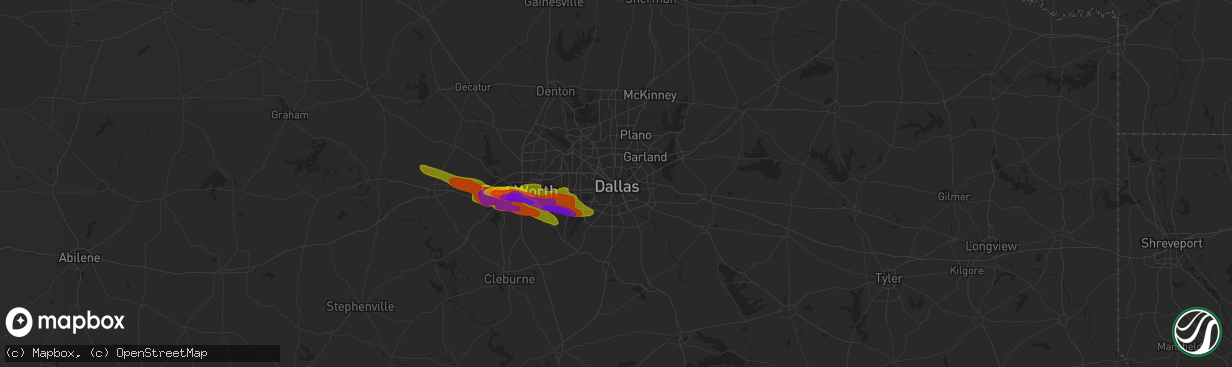 Hail map in Dallas, TX on November 13, 1900