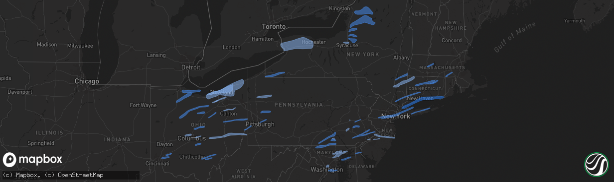 Hail map in New York on November 15, 2020