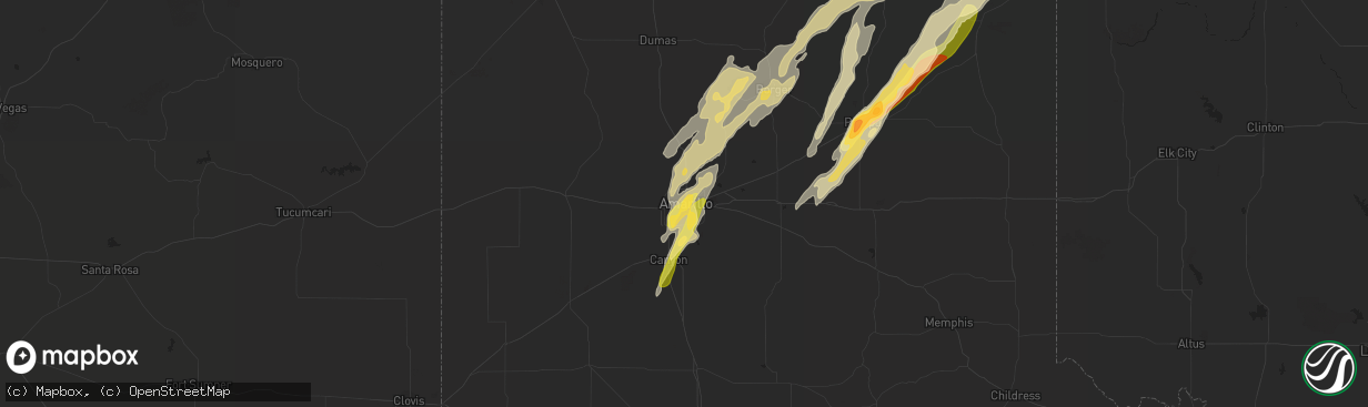 Hail map in Amarillo, TX on November 16, 2015