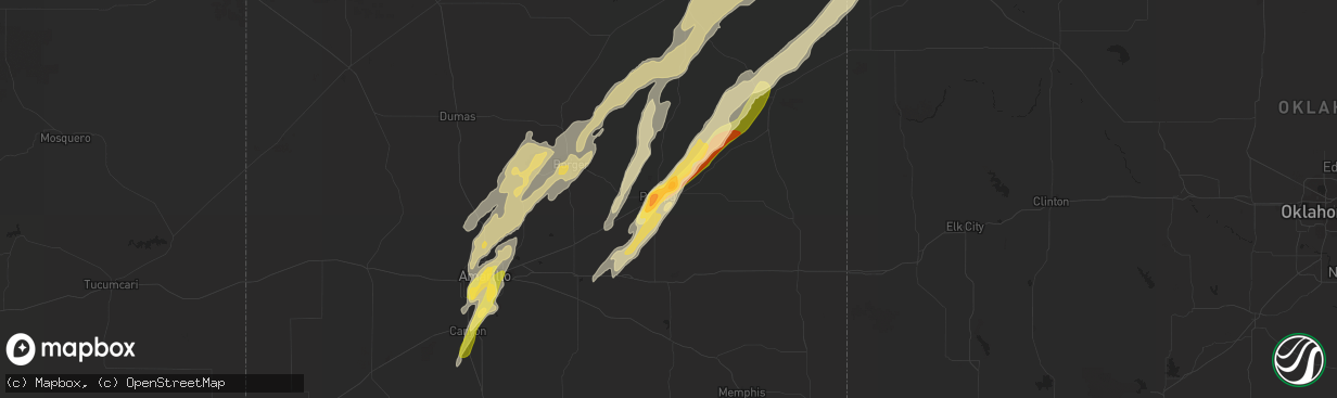 Hail map in Pampa, TX on November 16, 2015