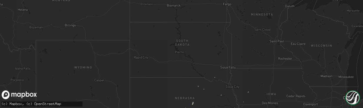 Hail map in South Dakota on November 16, 2015