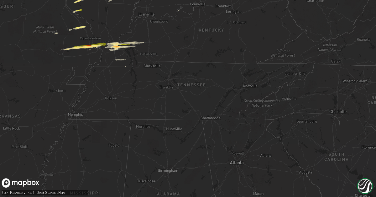 Hail map in Tennessee on November 17, 2013