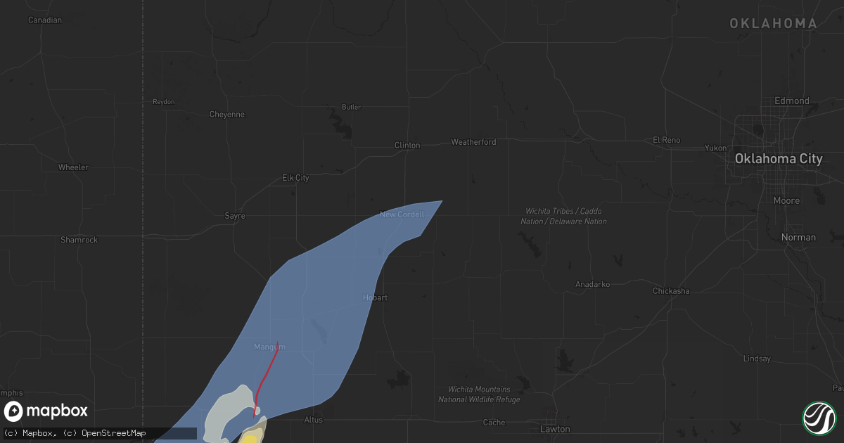 Hail map in Cordell, OK on November 17, 2024