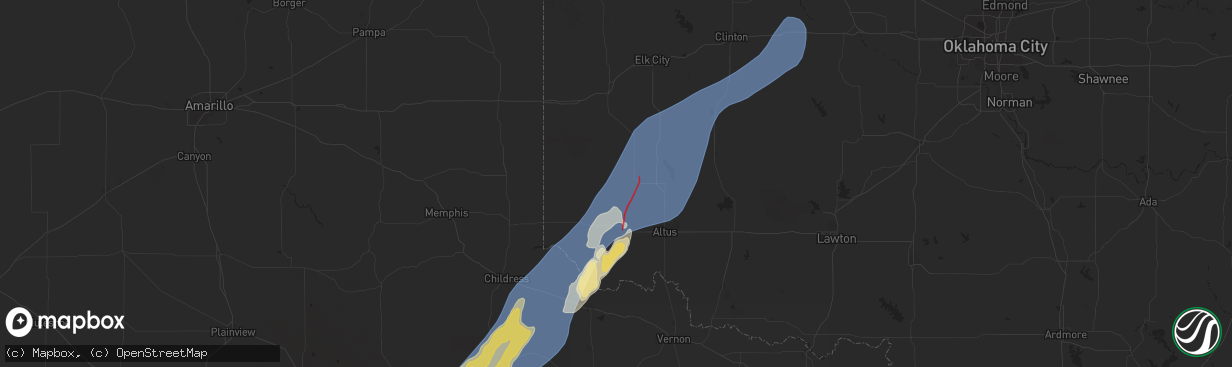 Hail map in Mangum, OK on November 17, 2024