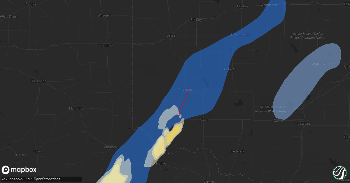 Hail map in Mangum, OK on November 17, 2024