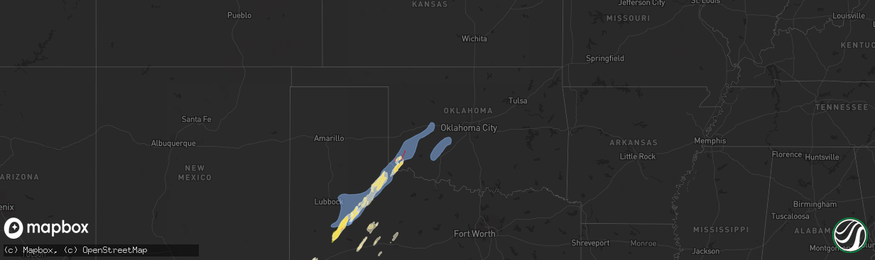 Hail map in Oklahoma on November 17, 2024