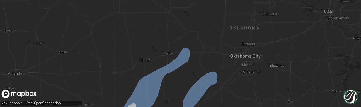 Hail map in Weatherford, OK on November 17, 2024