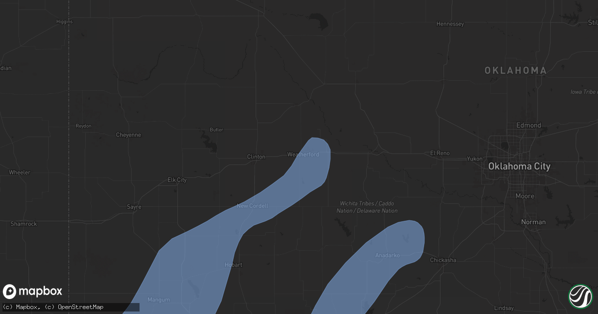Hail map in Weatherford, OK on November 17, 2024