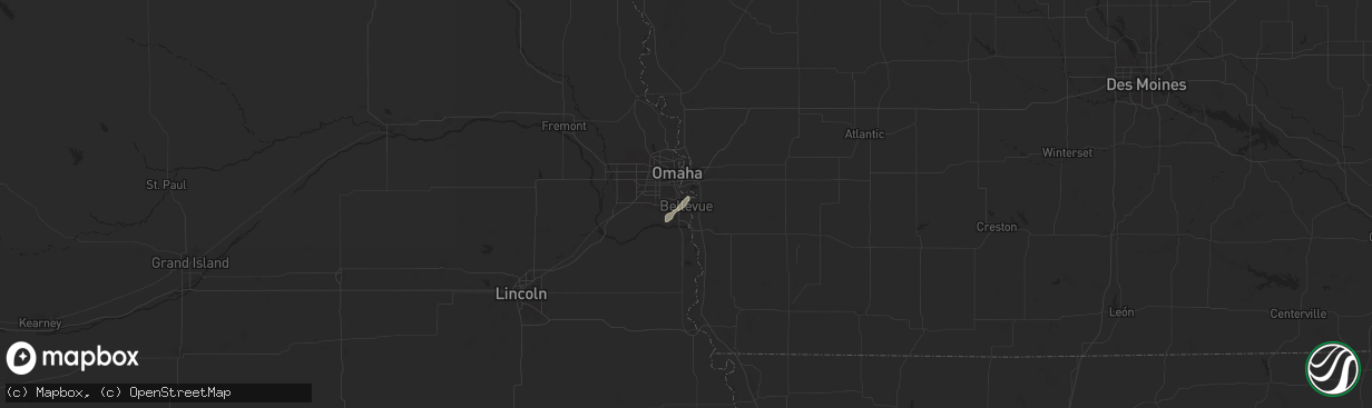 Hail map in Bellevue, NE on November 17, 2025