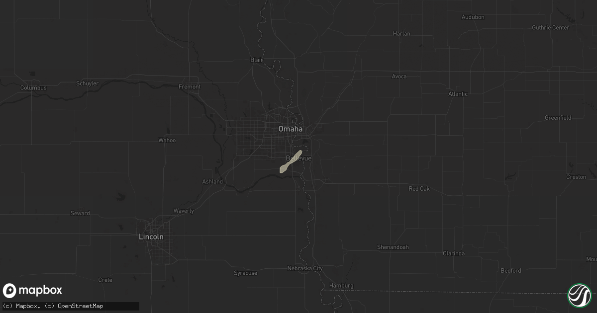 Hail map in Bellevue, NE on November 17, 2025