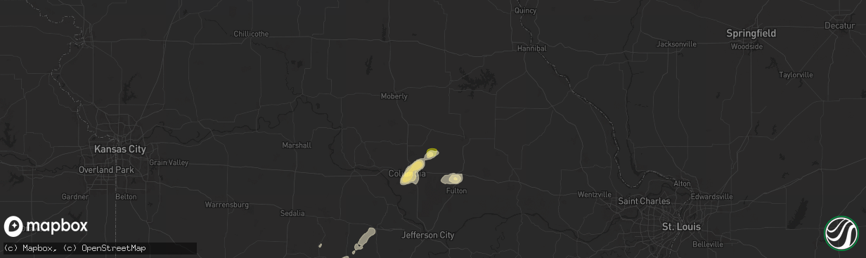 Hail map in Centralia, MO on November 17, 2025