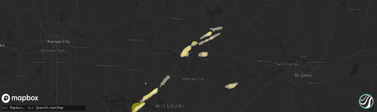 Hail map in Columbia, MO on November 17, 2025