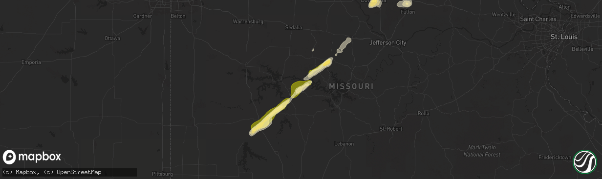 Hail map in Edwards, MO on November 17, 2025