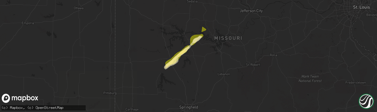 Hail map in Hermitage, MO on November 17, 2025