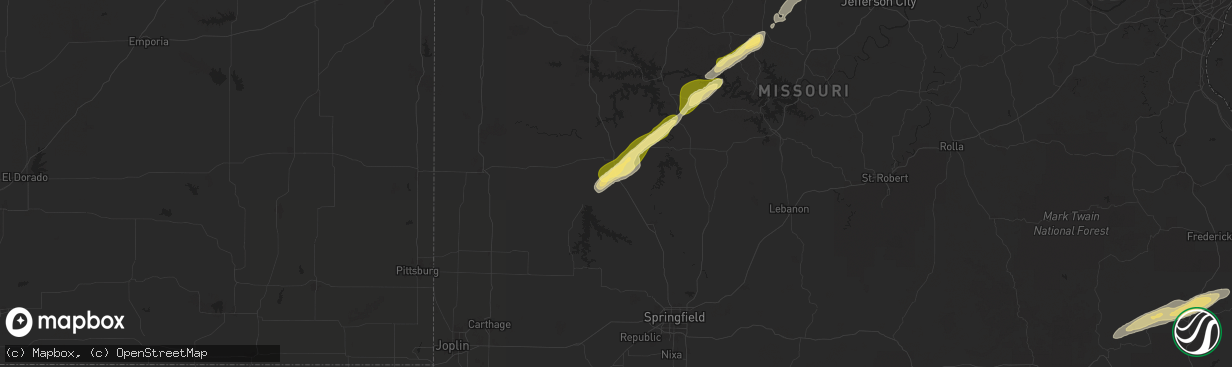 Hail map in Humansville, MO on November 17, 2025
