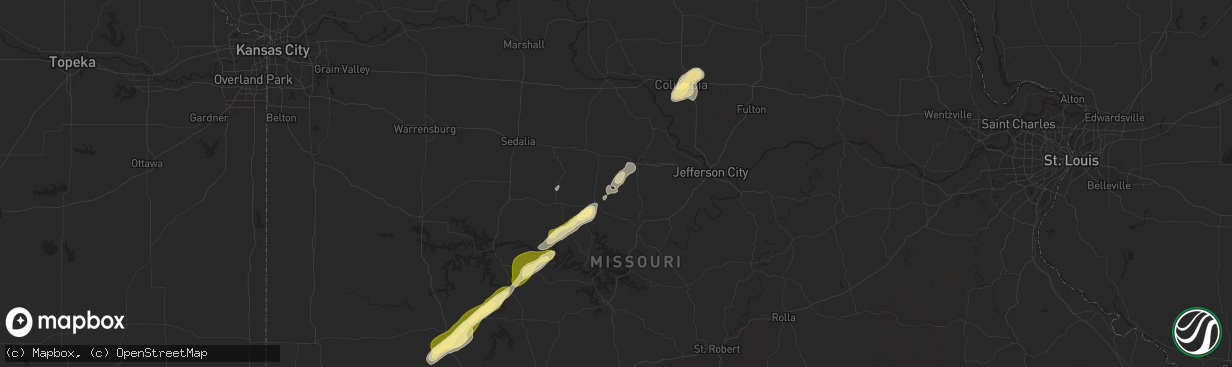 Hail map in Latham, MO on November 17, 2025